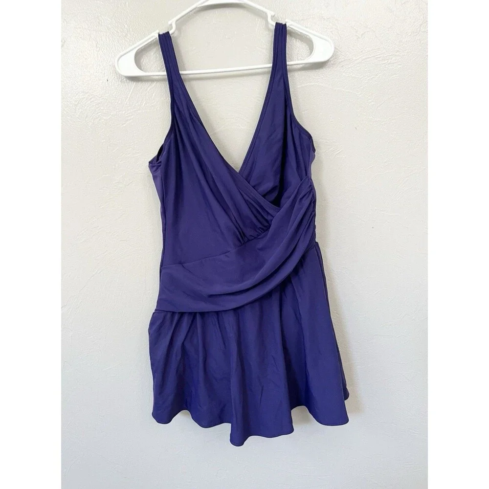 Miraclesuit Aurora Swim Dress Swimsuit Size 18 Purple 3X  Ruching Slimming